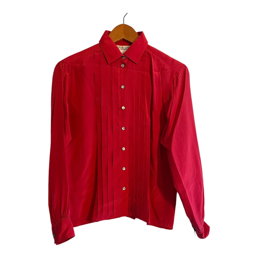 Vintage Jack Mulqueen‎ Silk Dress Shirt Women's Size 4 Red Long Sleeves Pleated